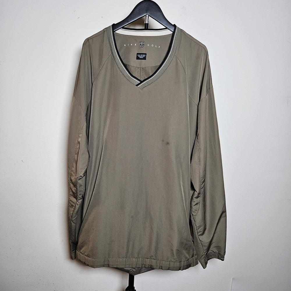 Nike Golf Vintage Shield V-Neck Pullover Windshirt Olive Green 4XL Big & Tall